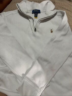 Polo by Ralph Lauren White Quarter-Zip Pullover with Embroidered Pony